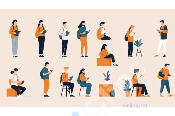 Students Reading and Studying Illustration Set