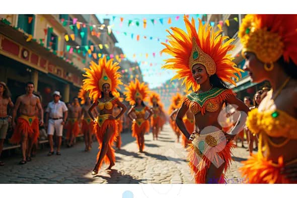 Radiant Samba Dancers in Festive Carnival
