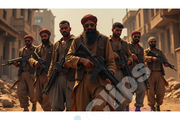 Armed Group of Warriors in Traditional Military Attire