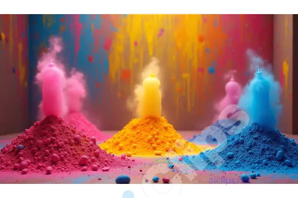 Colorful Holi Powder Piles in Vibrant Indian Street
