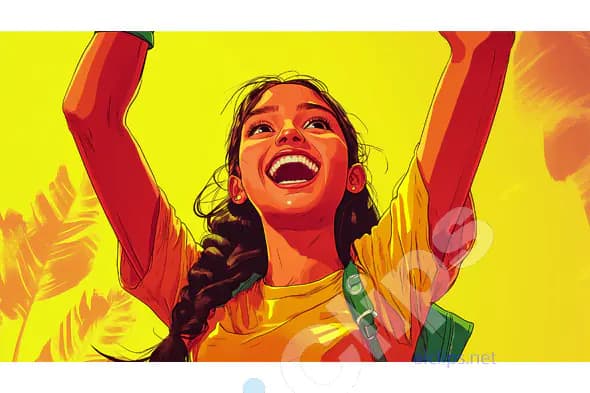 Joyful Girl with Raised Arms