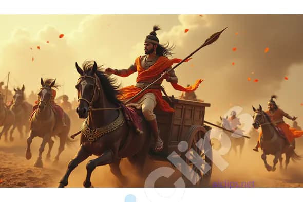 Epic Ancient Warrior on Chariot in Battle Scene