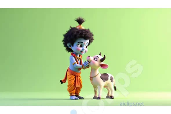 Little Krishna with Calf - 3D Illustration"