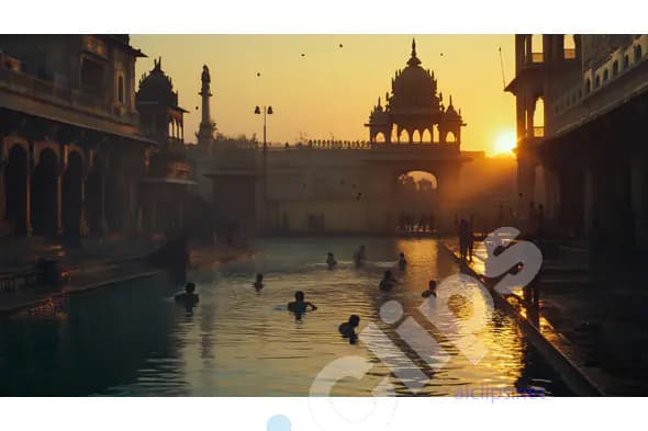 Sunset at Historical Indian Bathing Ghat