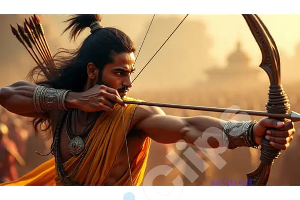Determined Ancient Archer in Action with Bow and Arrow