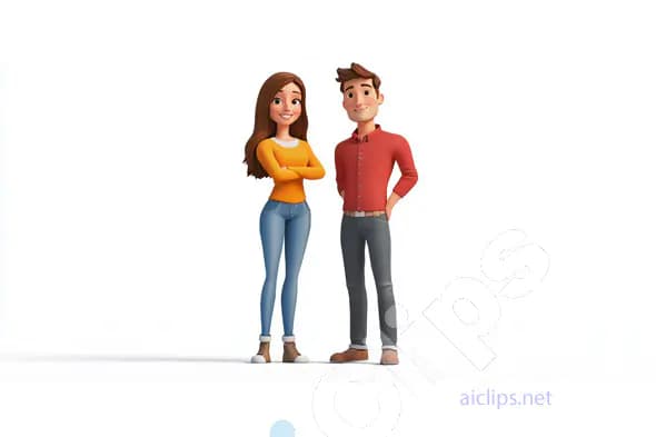 3D Cartoon Couple Standing