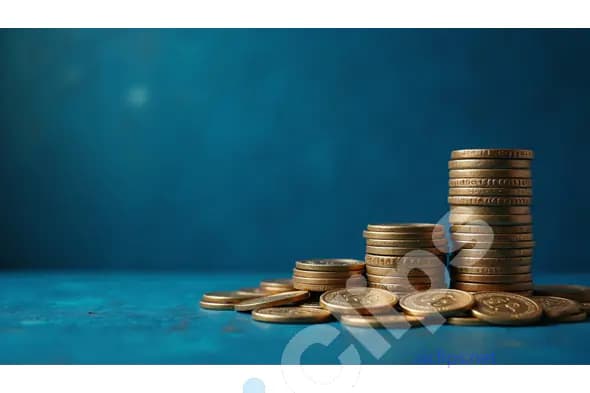 Piles of Gold Coins on a Blue Surface