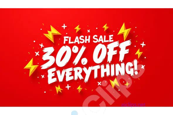 Flash Sale 30% Off Banner - Red and Yellow Promotional Graphic