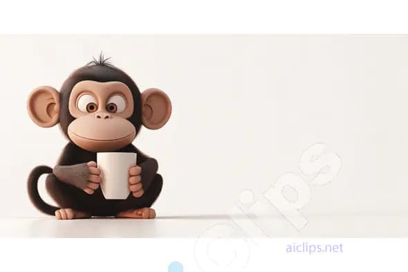 Cute Cartoon Monkey with Cup Render