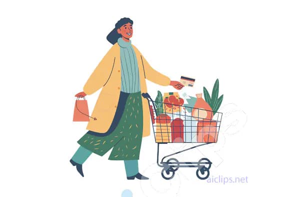 Woman Shopping with Cart
