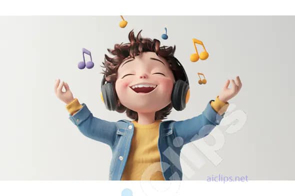 Happy Kid Listening to Music