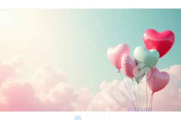 Heart Balloons in Dreamy Cloudy Sky