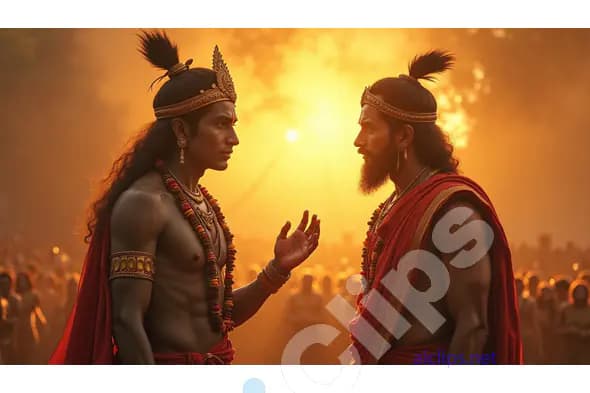 Intense Conversation Between Two Indian Princes at Sunset