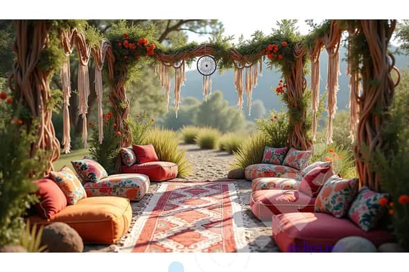 Bohemian Outdoor Wedding Setup with Macrame and Floral Decors