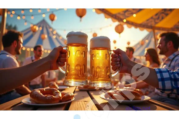 Cheers at Oktoberfest with Beer and Pretzels