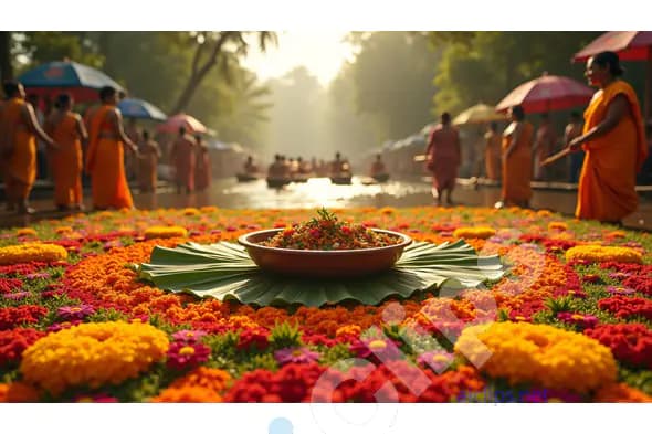 Traditional Indian Onam Festival with Floral Rangoli and Cultural Celebrations