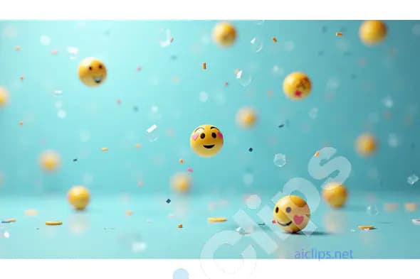 Floating Emoji Faces with Confetti on Blue Background