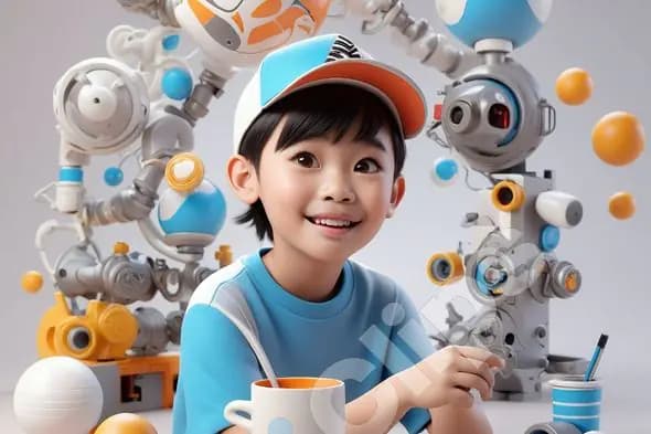 Joyful Child with Robots