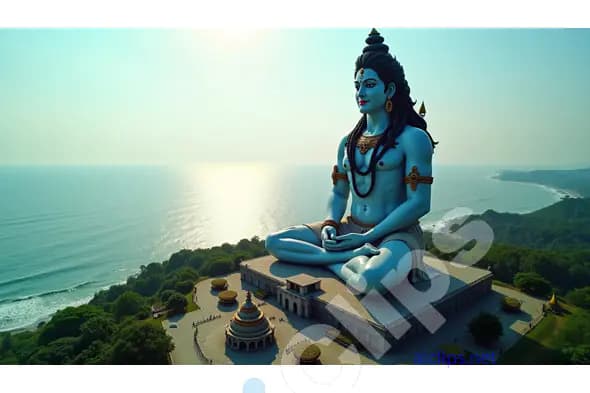 Majestic Shiva Statue Overlooking the Ocean