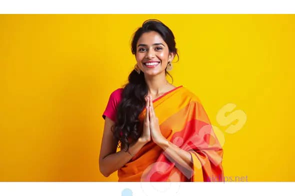 Traditional Indian Woman Greeting in Namaste Pose