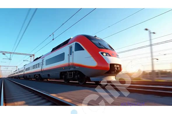 High-Speed Train at Sunrise on Railway Tracks