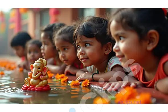 Children Watching Ganesha Idol During Ganesh Visarjan Ceremony