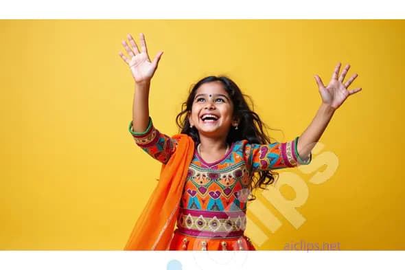 Excited Indian Girl in Traditional Attire