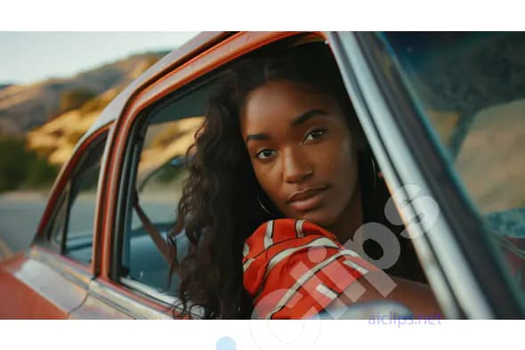 Woman in Vintage Car Road Trip