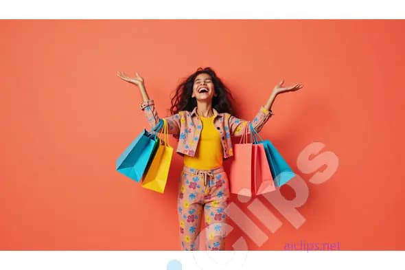 Happy Woman with Colorful Shopping Bags