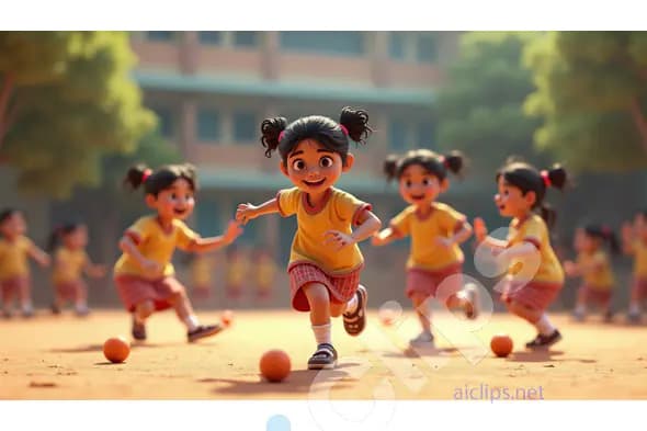 "Animated School Girls Playing in a Sunny Playground"
