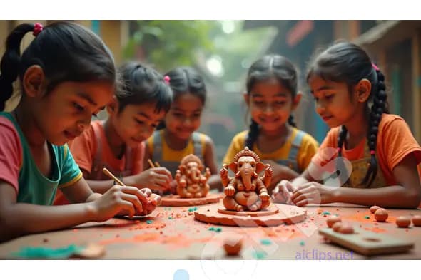 Kids Crafting Clay Ganesha Idols for Ganesh Chaturthi