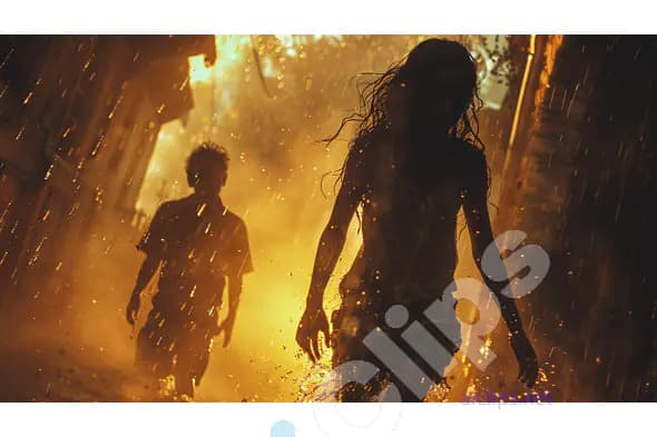 Silhouetted Figures in Rain
