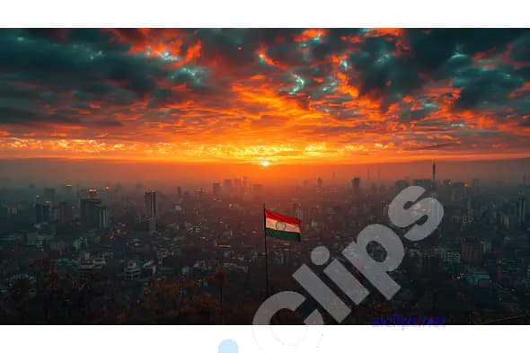 Indian Flag at Cityscape Sunset