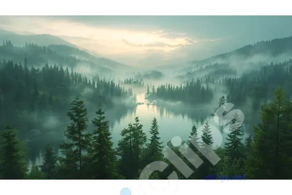 Misty Forest Lake at Dawn