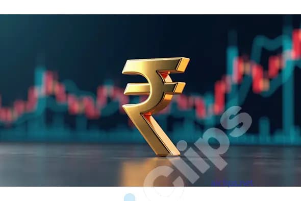 Golden Indian Rupee Symbol with Financial Graphs