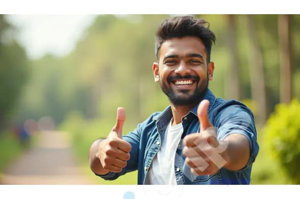 Cheerful Young Man Giving Double Thumbs Up Outdoors