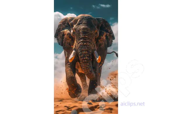 Charging Elephant in Desert