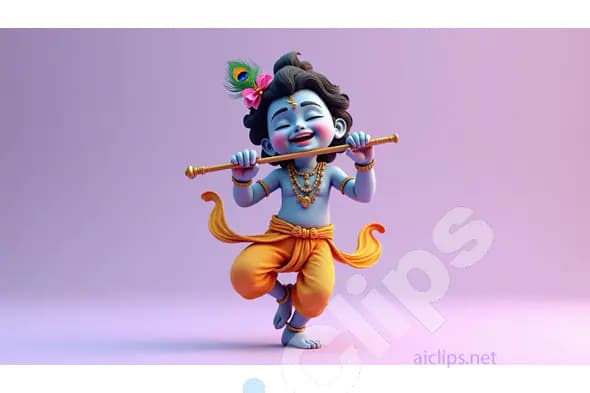 Playful Baby Krishna Dancing with Flute