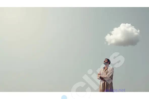 Man Standing Under a Rain Cloud in Minimalist Landscape 1