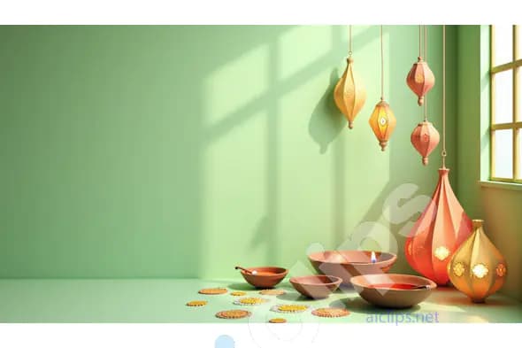 Festive Diwali Decor with Clay Diyas and Lanterns