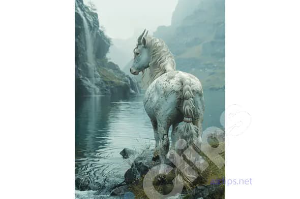 Mythical Unicorn by Waterfall