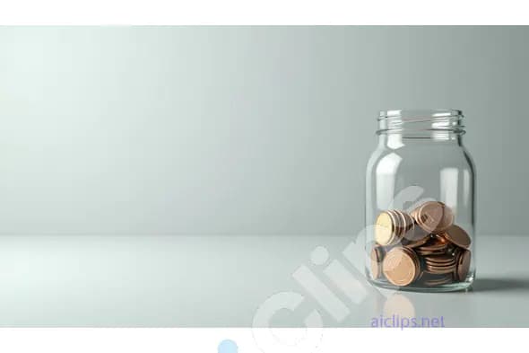 Savings Jar with Coins on Minimalist Background