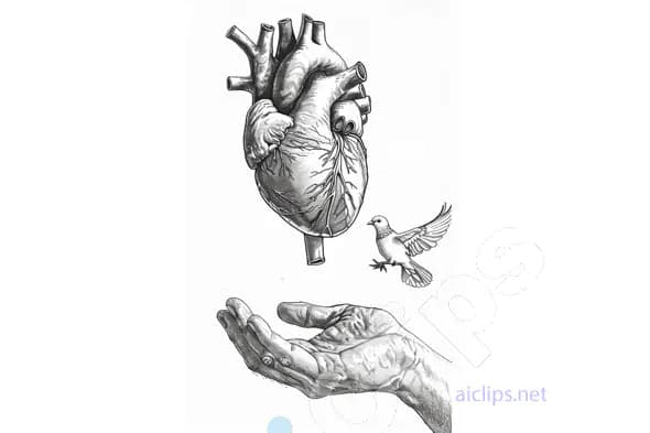 Anatomical Heart and Hand with Bird