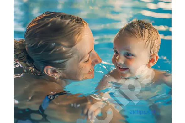 Mother and Child in Pool