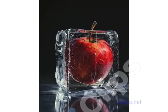 Frozen Apple in Ice Cube