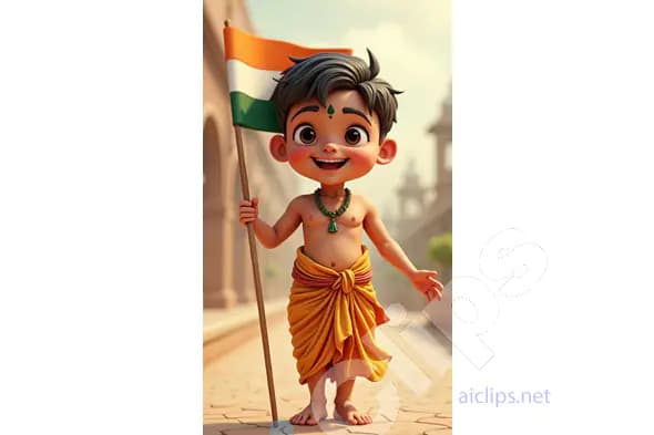Cute Indian Boy Holding National Flag