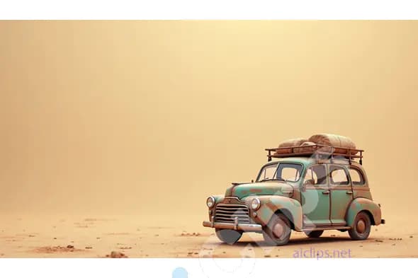 Vintage Car in Desert Landscape – Nostalgic Road Trip