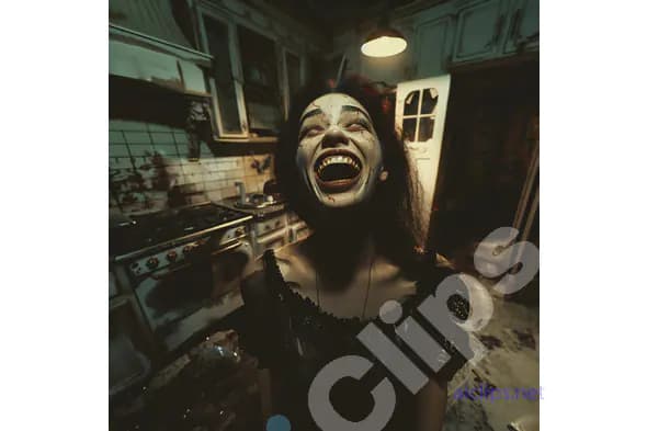 Haunted Woman in a Sinister Kitchen