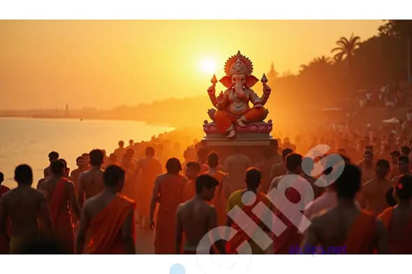 Ganesh Visarjan at Sunset on Riverside