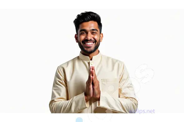 Smiling Indian Man in Traditional Wear Offering Namaste Gesture